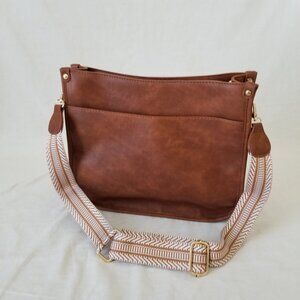 NWOT! Brown Faux leather Shoulder Bag with Gold-tone Hardware & Detachable Strap